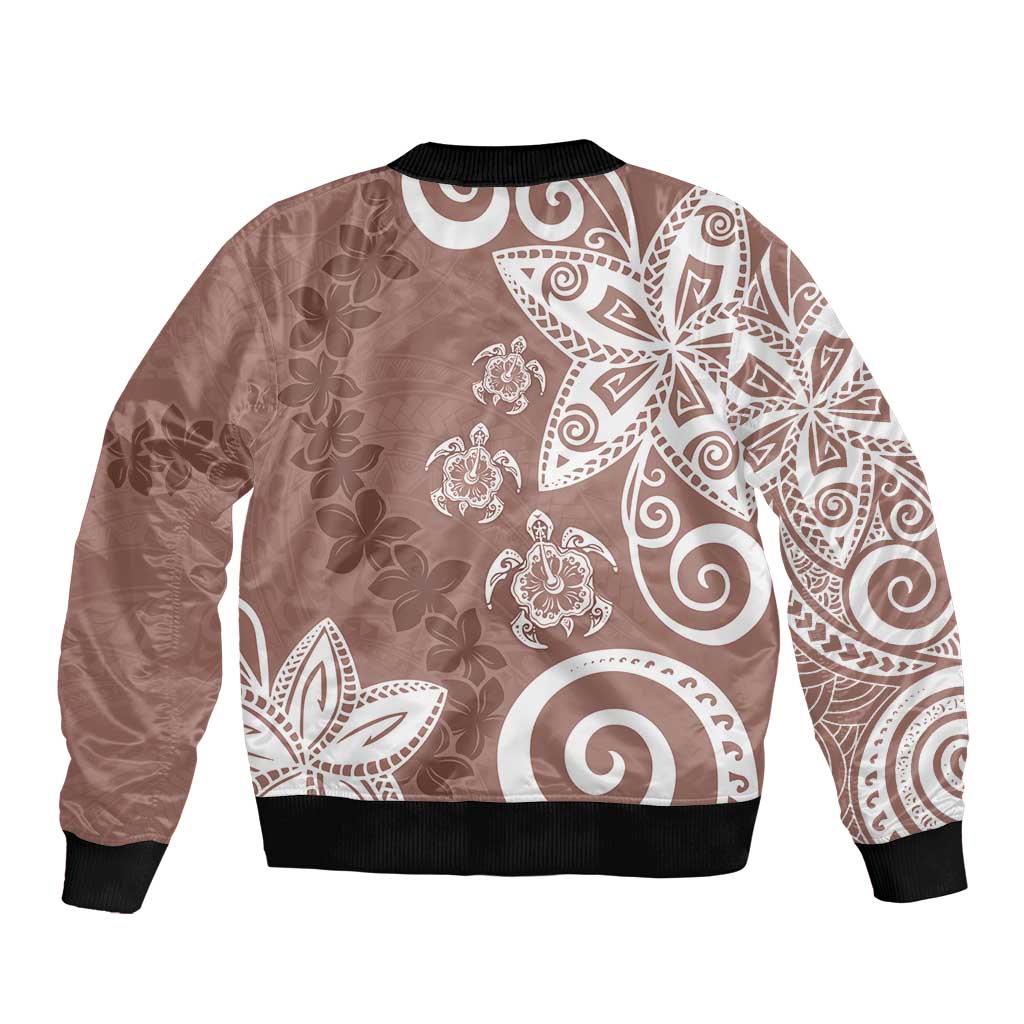 Polynesia Bomber Jacket Brown Tribal Turtle Floral Pattern LT05 - Polynesian Pride