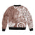 Polynesia Bomber Jacket Brown Tribal Turtle Floral Pattern