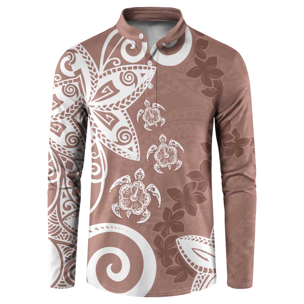 Polynesia Button Sweatshirt Brown Tribal Turtle Floral Pattern LT05 Brown - Polynesian Pride
