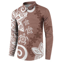Polynesia Button Sweatshirt Brown Tribal Turtle Floral Pattern LT05 - Polynesian Pride