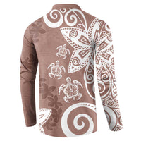 Polynesia Button Sweatshirt Brown Tribal Turtle Floral Pattern LT05 - Polynesian Pride