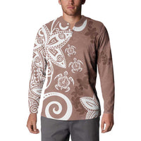Polynesia Button Sweatshirt Brown Tribal Turtle Floral Pattern LT05 - Polynesian Pride