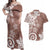 Polynesia Couples Matching Off Shoulder Maxi Dress and Hawaiian Shirt Brown Tribal Turtle Floral Pattern