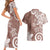 Polynesia Couples Matching Short Sleeve Bodycon Dress and Hawaiian Shirt Brown Tribal Turtle Floral Pattern