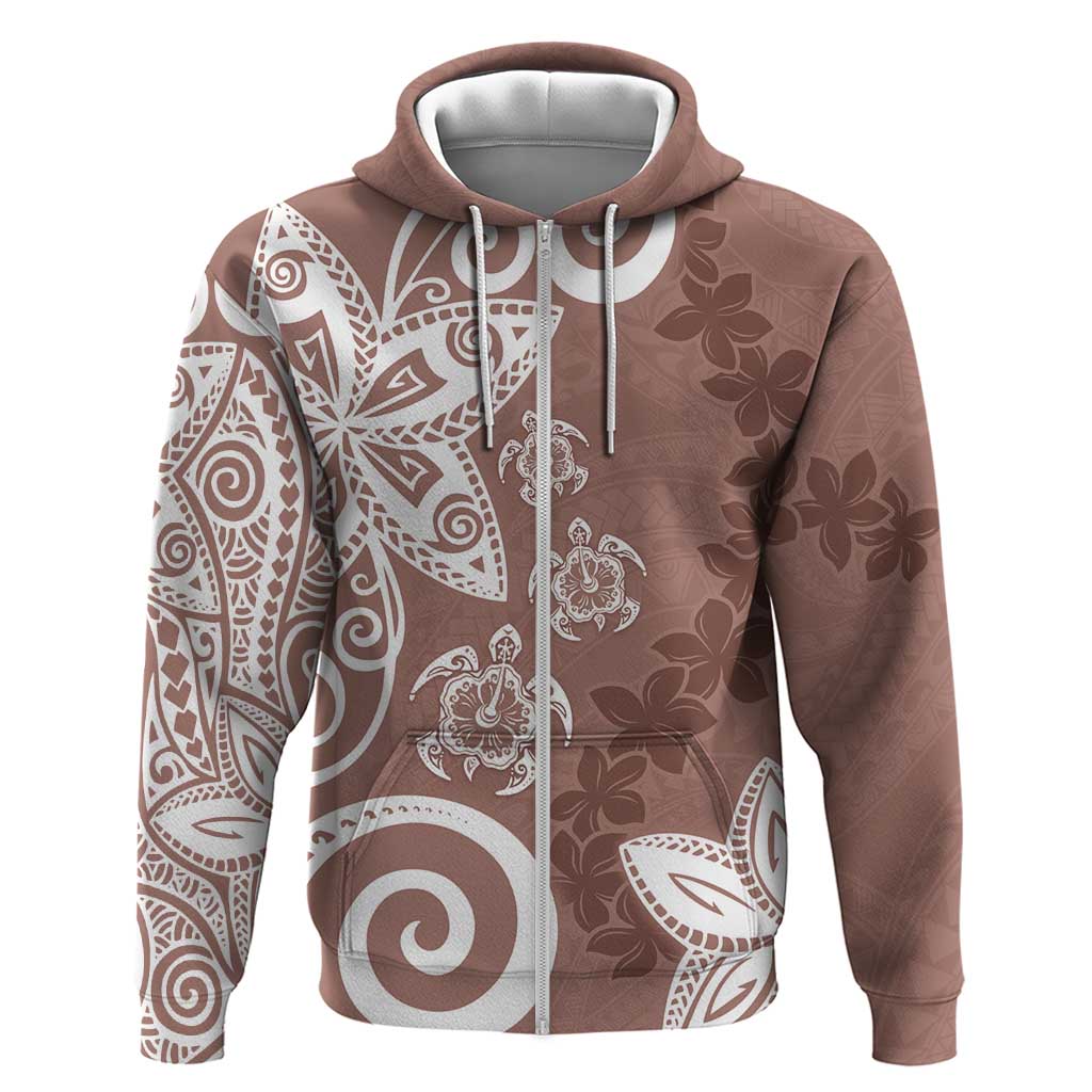 Polynesia Hoodie Brown Tribal Turtle Floral Pattern LT05 Zip Hoodie Brown - Polynesian Pride