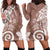 Polynesia Hoodie Dress Brown Tribal Turtle Floral Pattern