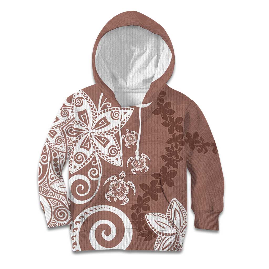 Polynesia Kid Hoodie Brown Tribal Turtle Floral Pattern LT05 Hoodie Brown - Polynesian Pride