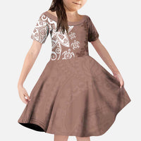 Polynesia Kid Short Sleeve Dress Brown Tribal Turtle Floral Pattern LT05 KID Brown - Polynesian Pride
