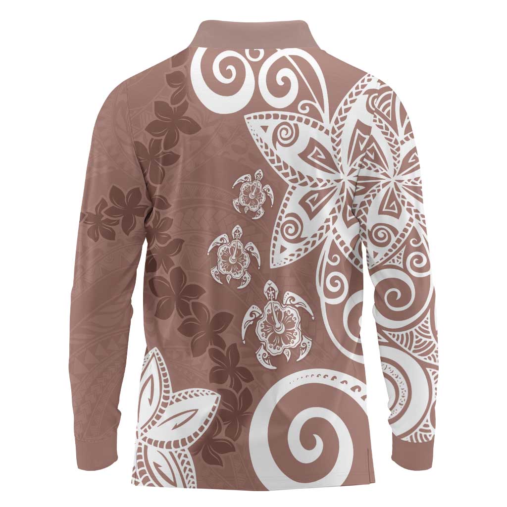 Polynesia Long Sleeve Polo Shirt Brown Tribal Turtle Floral Pattern LT05 - Polynesian Pride