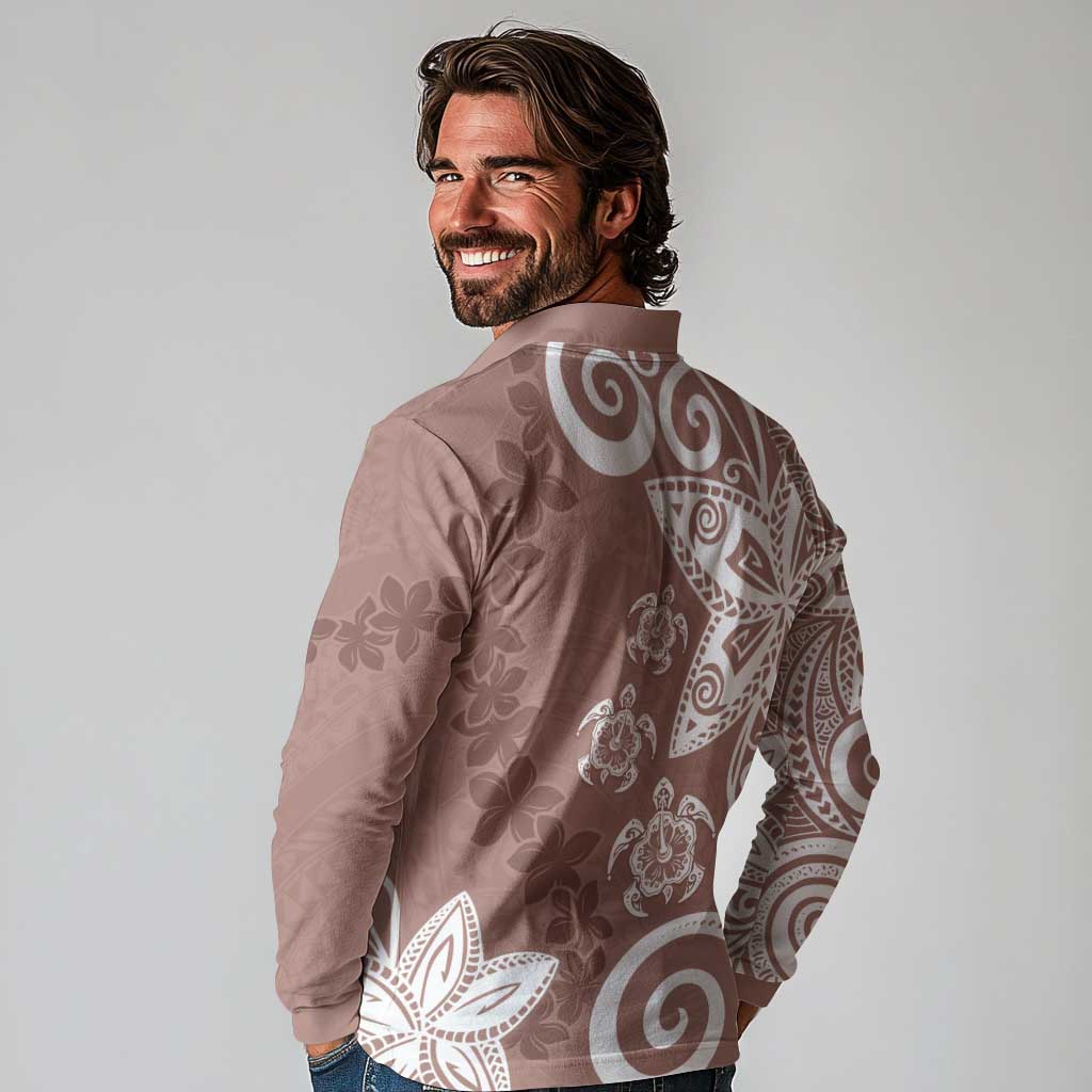Polynesia Long Sleeve Polo Shirt Brown Tribal Turtle Floral Pattern LT05 - Polynesian Pride
