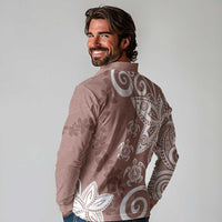 Polynesia Long Sleeve Polo Shirt Brown Tribal Turtle Floral Pattern LT05 - Polynesian Pride