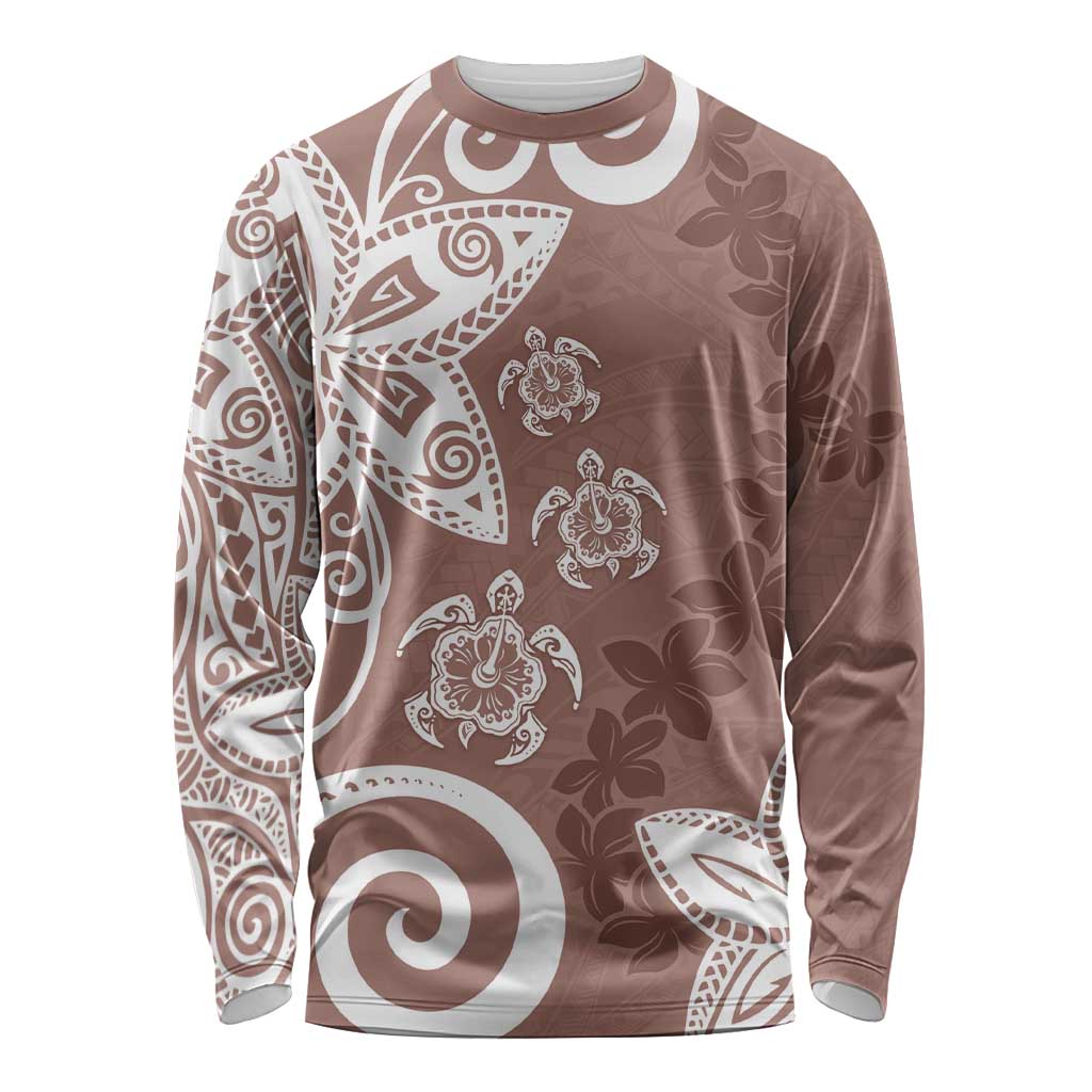 Polynesia Long Sleeve Shirt Brown Tribal Turtle Floral Pattern LT05 Unisex Brown - Polynesian Pride