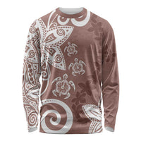 Polynesia Long Sleeve Shirt Brown Tribal Turtle Floral Pattern LT05 Unisex Brown - Polynesian Pride