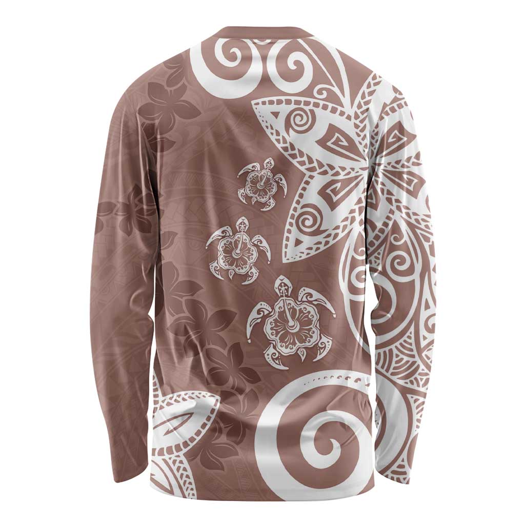 Polynesia Long Sleeve Shirt Brown Tribal Turtle Floral Pattern LT05 - Polynesian Pride