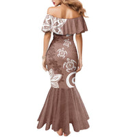 Polynesia Mermaid Dress Brown Tribal Turtle Floral Pattern LT05 - Polynesian Pride