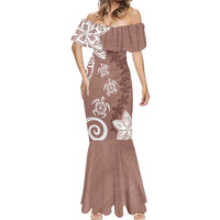 Polynesia Mermaid Dress Brown Tribal Turtle Floral Pattern LT05 - Polynesian Pride