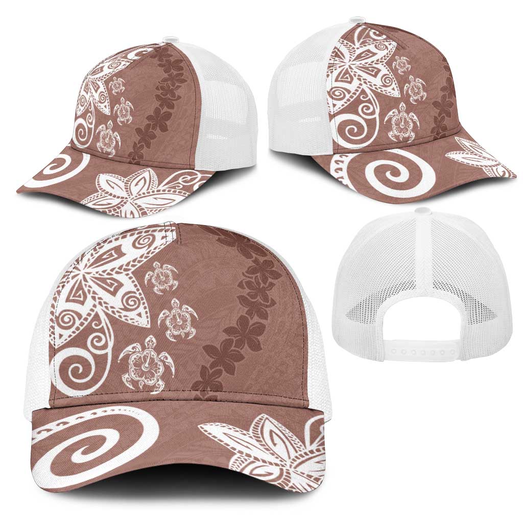 Polynesia Mesh Trucker Cap Brown Tribal Turtle Floral Pattern LT05 - Polynesian Pride