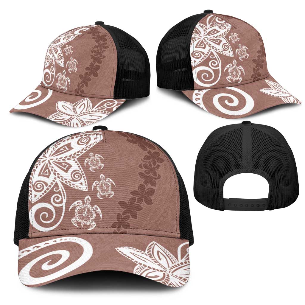 Polynesia Mesh Trucker Cap Brown Tribal Turtle Floral Pattern LT05 - Polynesian Pride