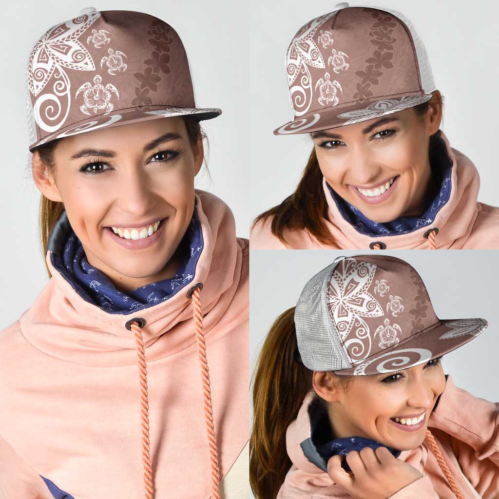 Polynesia Mesh Trucker Cap Brown Tribal Turtle Floral Pattern LT05 - Polynesian Pride
