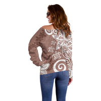 Polynesia Off Shoulder Sweater Brown Tribal Turtle Floral Pattern LT05 - Polynesian Pride