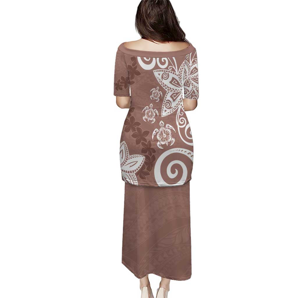 Polynesia Puletasi Brown Tribal Turtle Floral Pattern LT05 - Polynesian Pride