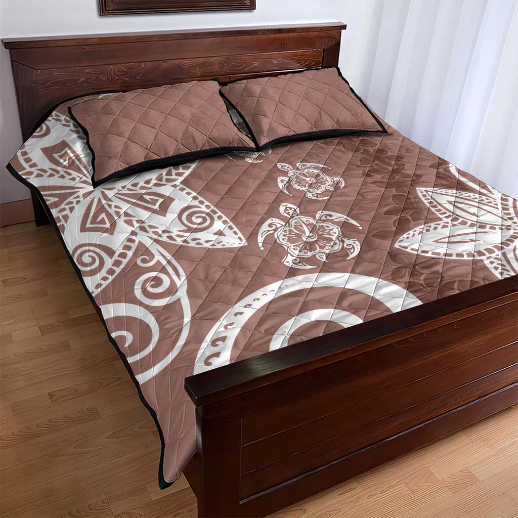 Polynesia Quilt Bed Set Brown Tribal Turtle Floral Pattern LT05 - Polynesian Pride