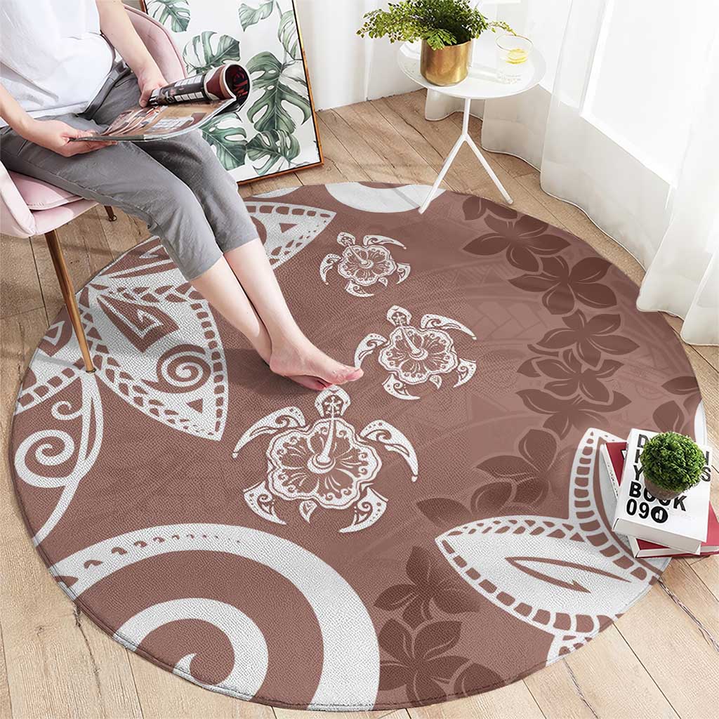 Polynesia Round Carpet Brown Tribal Turtle Floral Pattern LT05 - Polynesian Pride