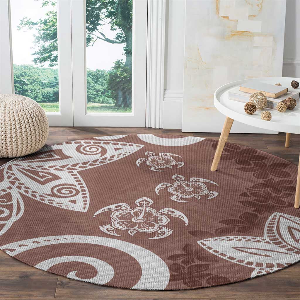 Polynesia Round Carpet Brown Tribal Turtle Floral Pattern LT05 - Polynesian Pride