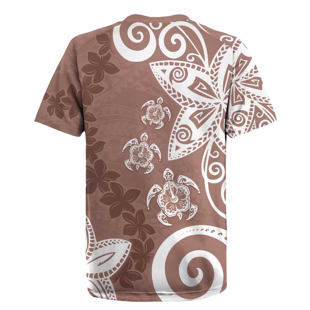 Polynesia Rugby Jersey Brown Tribal Turtle Floral Pattern LT05 - Polynesian Pride