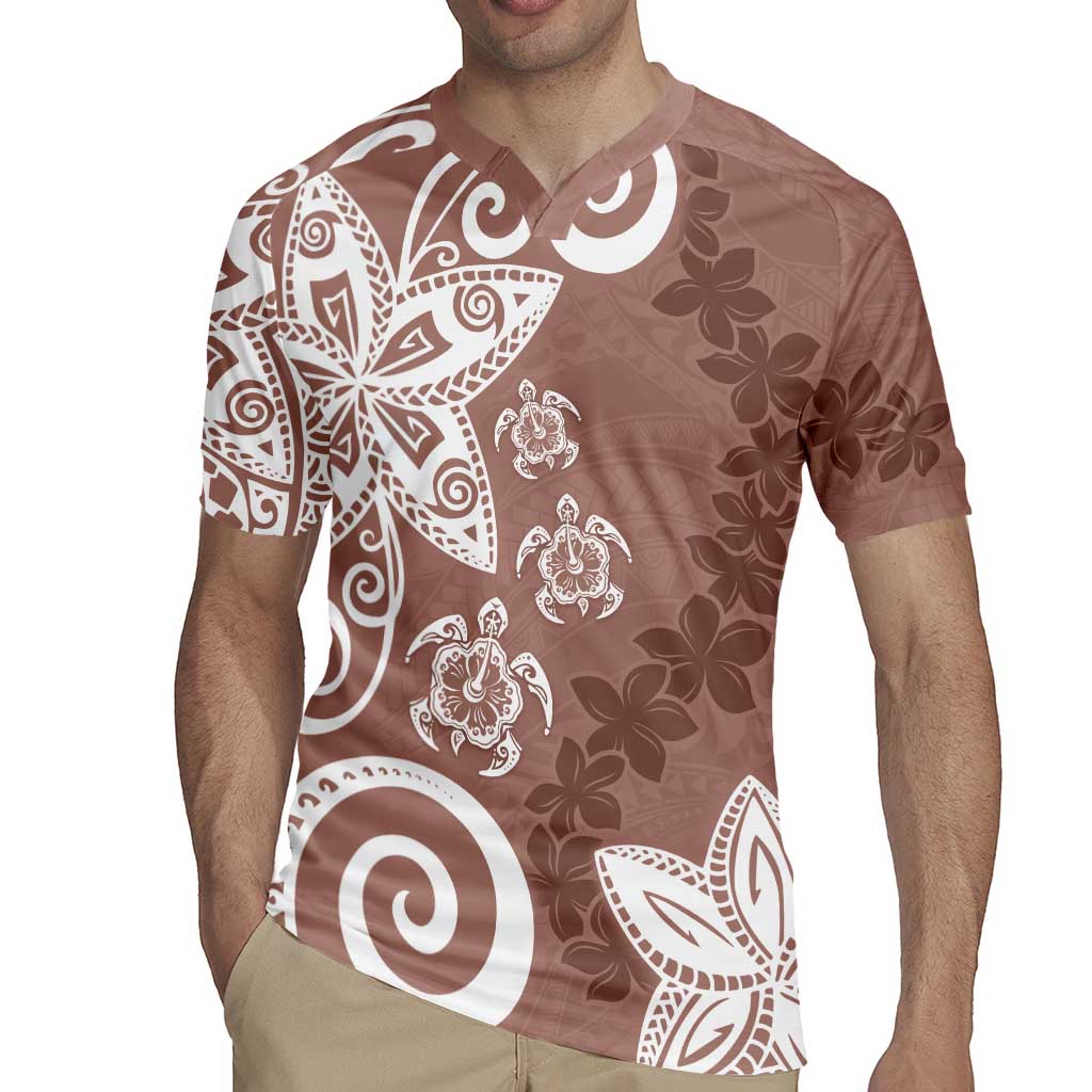 Polynesia Rugby Jersey Brown Tribal Turtle Floral Pattern LT05 - Polynesian Pride