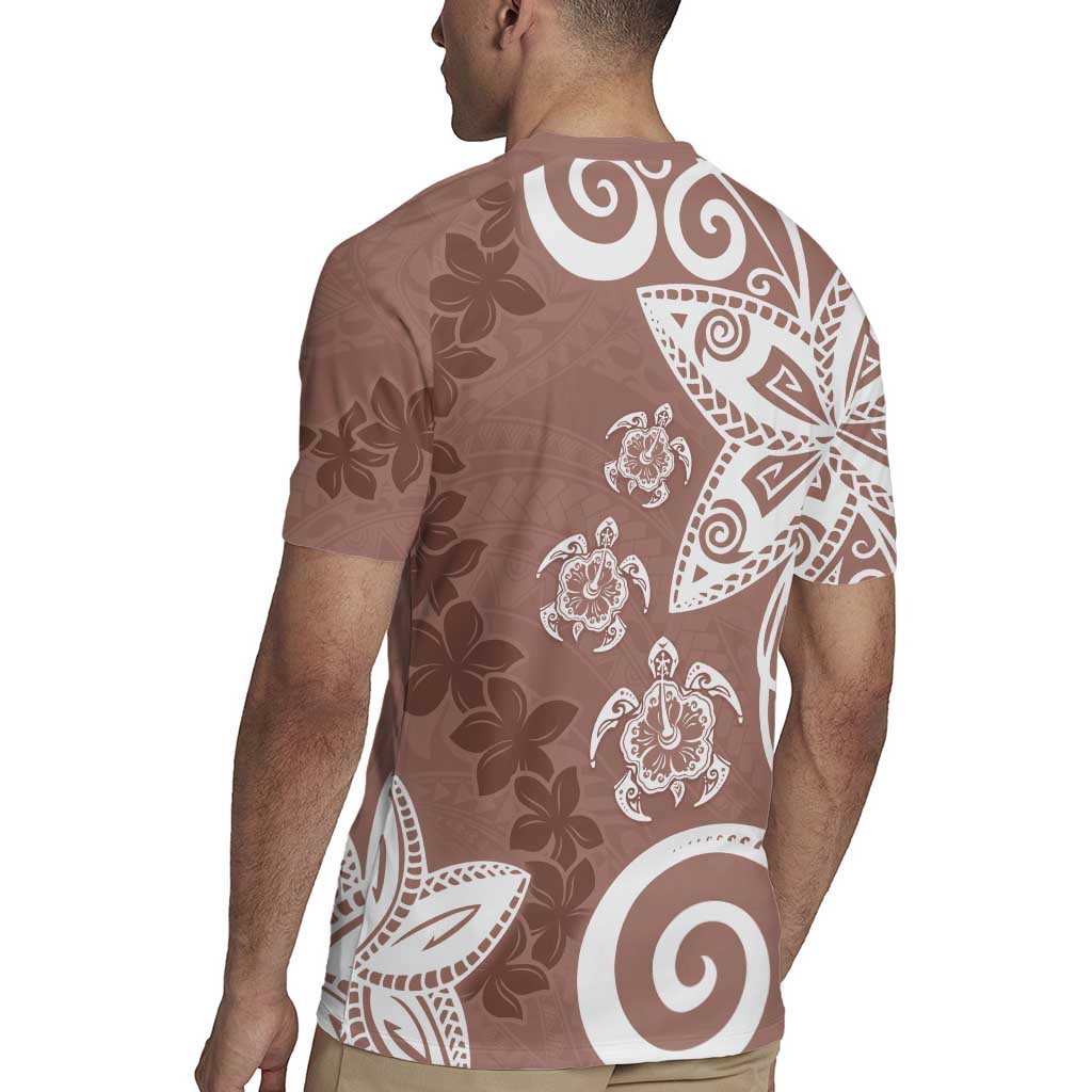 Polynesia Rugby Jersey Brown Tribal Turtle Floral Pattern LT05 - Polynesian Pride
