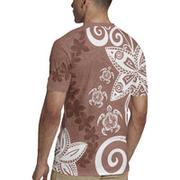 Polynesia Rugby Jersey Brown Tribal Turtle Floral Pattern LT05 - Polynesian Pride