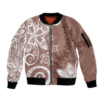 Polynesia Sleeve Zip Bomber Jacket Brown Tribal Turtle Floral Pattern LT05 Unisex Brown - Polynesian Pride