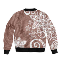 Polynesia Sleeve Zip Bomber Jacket Brown Tribal Turtle Floral Pattern LT05 - Polynesian Pride