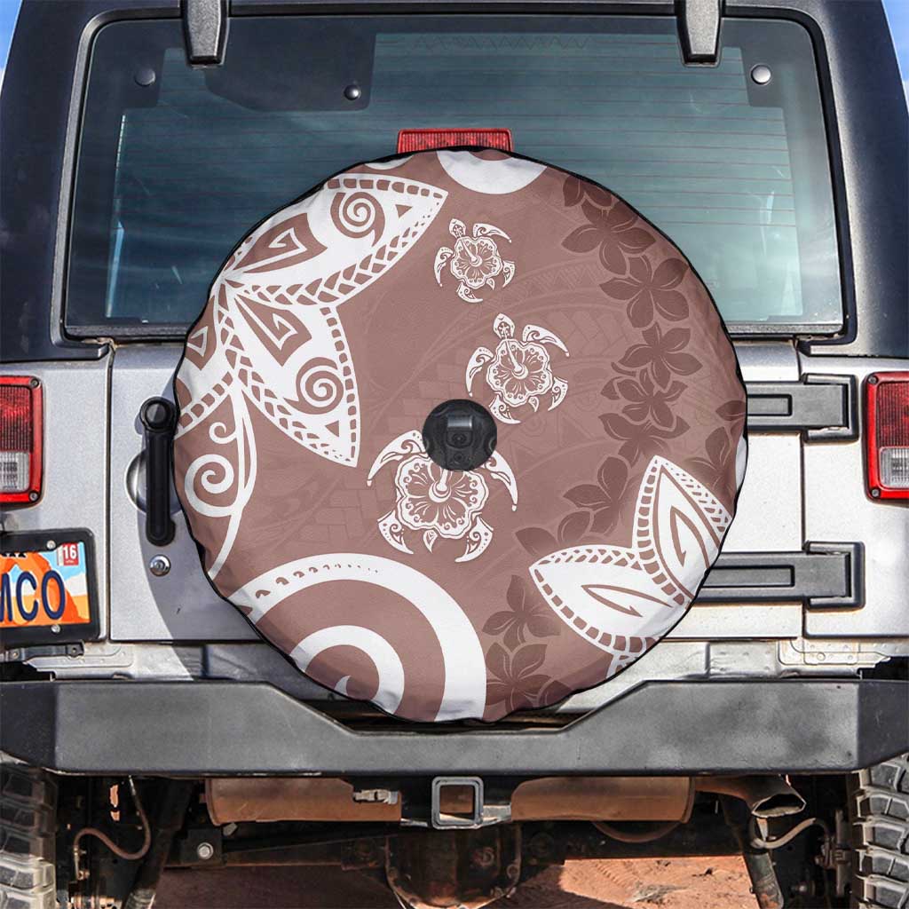 Polynesia Spare Tire Cover Brown Tribal Turtle Floral Pattern