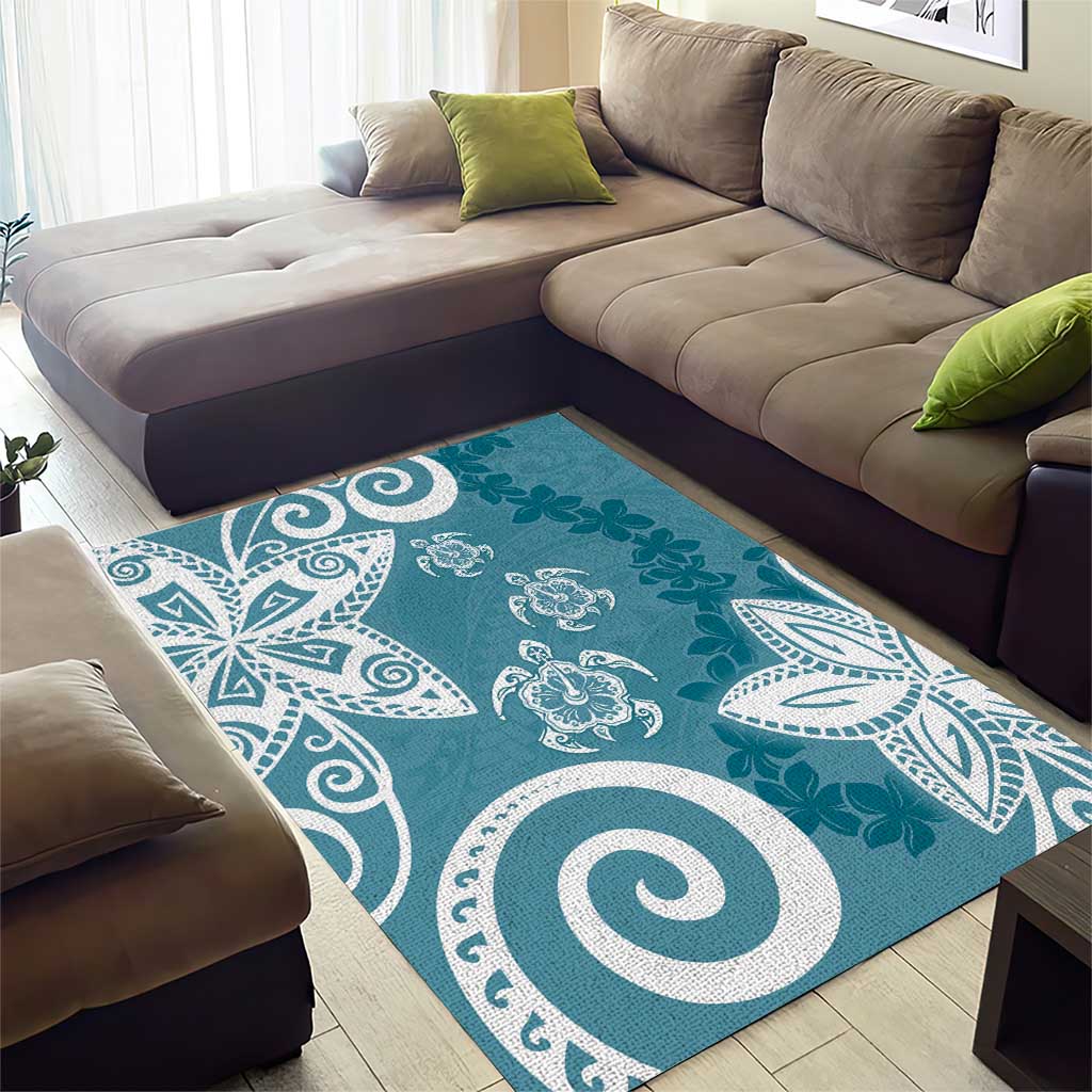 Polynesia Area Rug Hippie Blue Tribal Turtle Floral Pattern LT05 - Polynesian Pride