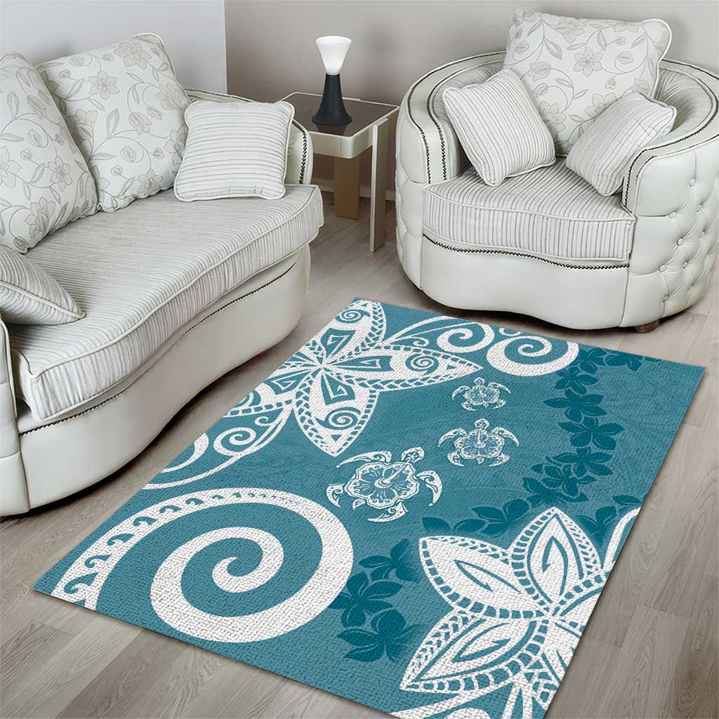 Polynesia Area Rug Hippie Blue Tribal Turtle Floral Pattern LT05 - Polynesian Pride
