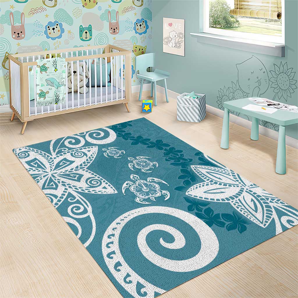 Polynesia Area Rug Hippie Blue Tribal Turtle Floral Pattern LT05 - Polynesian Pride