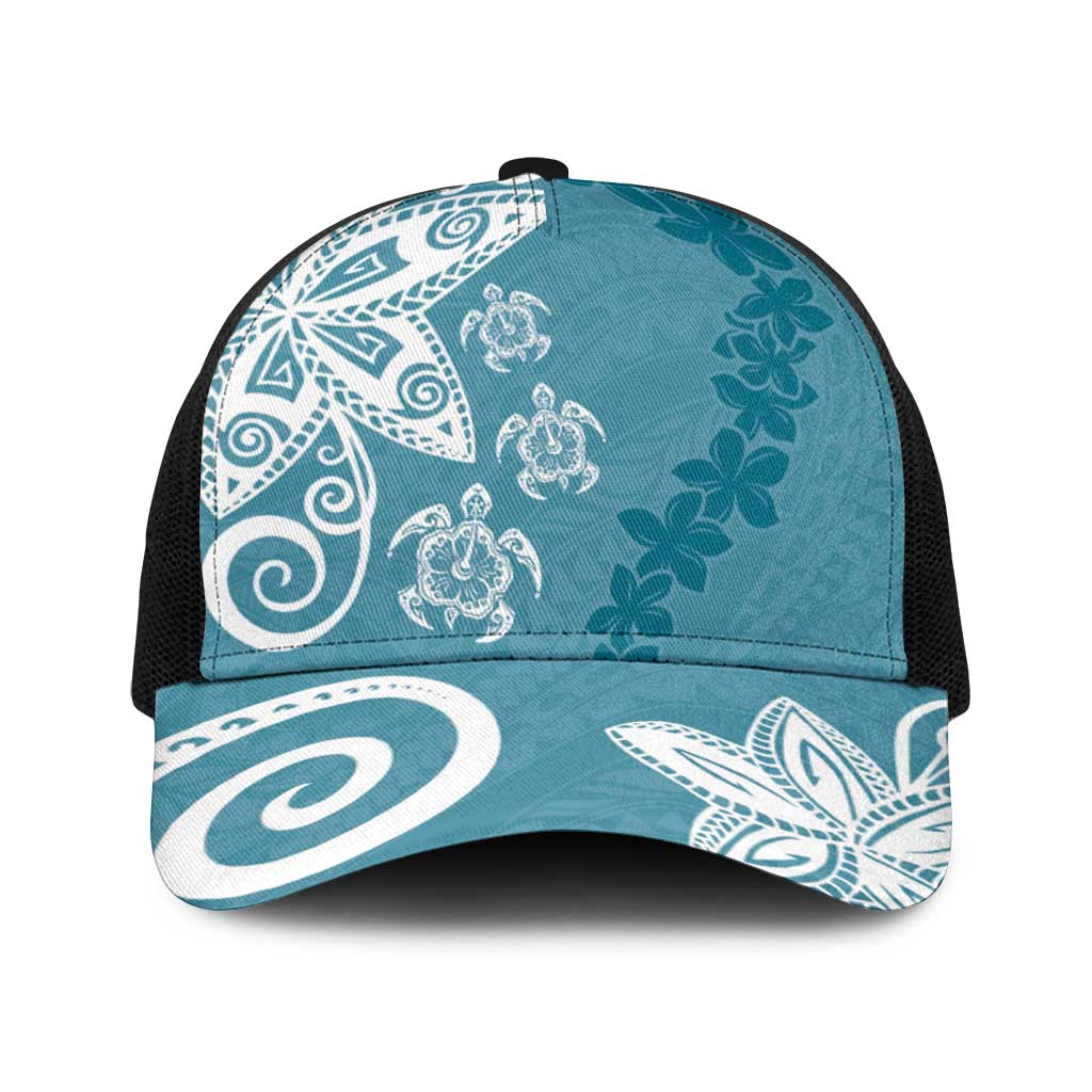 Polynesia Baseball Net Cap Hippie Blue Tribal Turtle Floral Pattern LT05 One Size Black Blue - Polynesian Pride