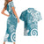 Polynesia Couples Matching Short Sleeve Bodycon Dress and Hawaiian Shirt Hippie Blue Tribal Turtle Floral Pattern