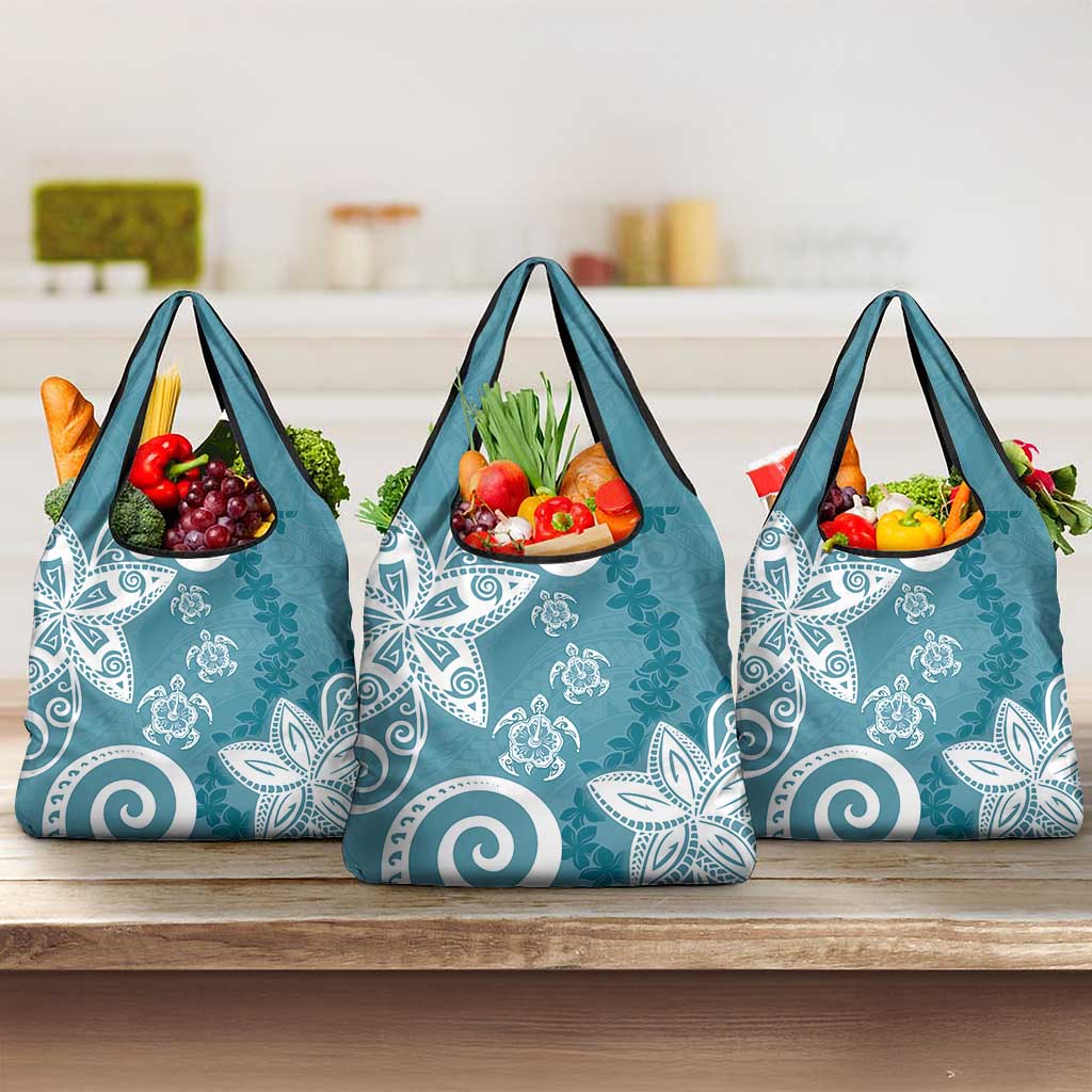 Polynesia Grocery Bag Hippie Blue Tribal Turtle Floral Pattern LT05 3-pack One Size Blue - Polynesian Pride