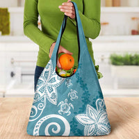 Polynesia Grocery Bag Hippie Blue Tribal Turtle Floral Pattern LT05 - Polynesian Pride