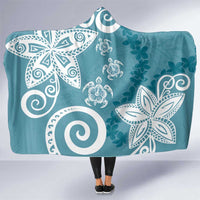 Polynesia Hooded Blanket Hippie Blue Tribal Turtle Floral Pattern LT05 One Size Blue - Polynesian Pride