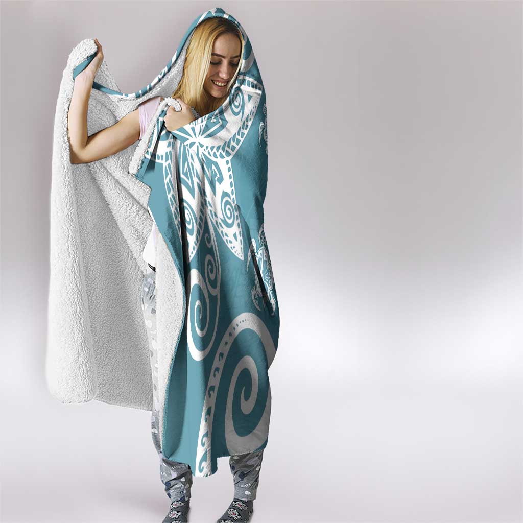 Polynesia Hooded Blanket Hippie Blue Tribal Turtle Floral Pattern LT05 - Polynesian Pride