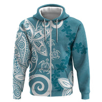 Polynesia Hoodie Hippie Blue Tribal Turtle Floral Pattern LT05 Zip Hoodie Blue - Polynesian Pride