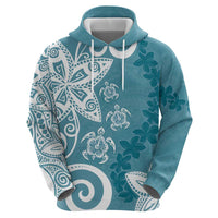 Polynesia Hoodie Hippie Blue Tribal Turtle Floral Pattern LT05 - Polynesian Pride