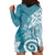 Polynesia Hoodie Dress Hippie Blue Tribal Turtle Floral Pattern