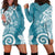 Polynesia Hoodie Dress Hippie Blue Tribal Turtle Floral Pattern