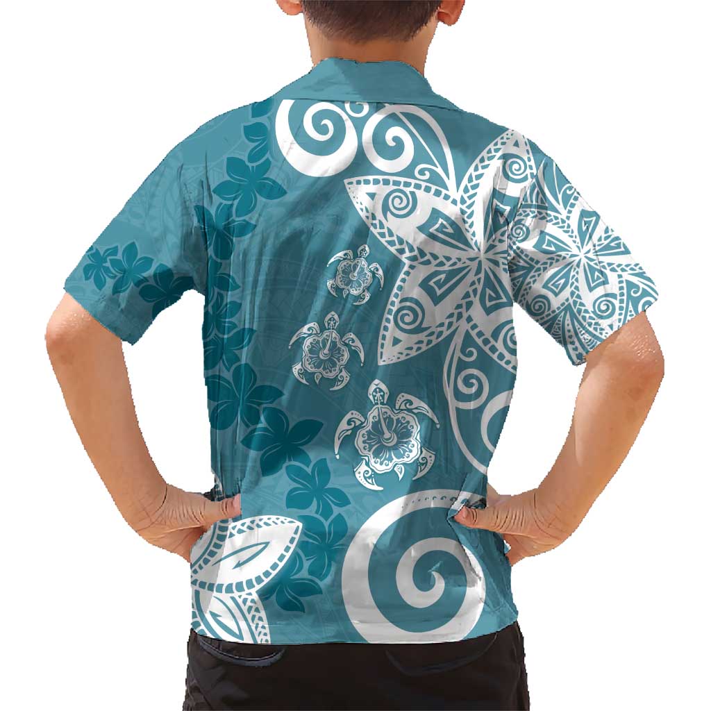 Polynesia Kid Hawaiian Shirt Hippie Blue Tribal Turtle Floral Pattern LT05 - Polynesian Pride