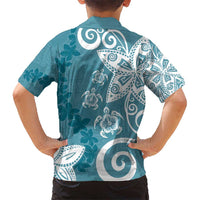 Polynesia Kid Hawaiian Shirt Hippie Blue Tribal Turtle Floral Pattern LT05 - Polynesian Pride